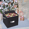 ProPik Christmas Ornament Storage Box, 4 Tier Holds Up to 64 Holiday Ornaments Decoration Balls, Storage Container with Dividers for 3 Bulbs, Made with Durable Oxford Polyester Material (Black)