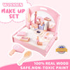 TUKELER Wooden Makeup Toy Set with Mirror&Table, Toddler Makeup Vanity,Portable Pretend Beauty Salon Play Set, Nontoxic Paint, Great Gift for Girls Ages 3+