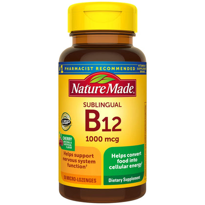 Nature Made Sublingual Vitamin B12 1000 mcg Micro-Lozenges, 50 Count for Metabolic Health (Pack of 3)