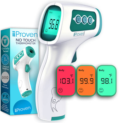 Infrared Forehead Thermometer for Adults and Infants, Touchless iProven Thermometer, 1sec Instant Accurate Readings, Easy to Use, 3 in 1 Thermometer with Fever Alarm, Silent & Memory Mode
