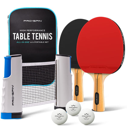 PRO-SPIN All-in-One Portable Ping Pong Paddles Set | Table Tennis with Retractable Net (Up to 72