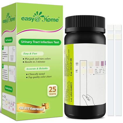Easy@Home 25 Tests/Bottle Urinary Tract FSA Eligible Infection UTI Test Strips, Monitor Bladder Urinary Tract Issues Testing Urine- for Over The Counter (OTC) USE, Urinalysis (UTI-25P)