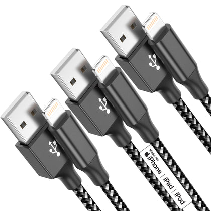 iPhone Charger [Apple MFi Certified] 3pack 10FT Long Lightning Cable Fast Charging High Speed Data Sync USB Cable Compatible iPhone 14/13/12/11 Pro Max/XS MAX/XR/XS/X/8/7 Plus and More(Black White)