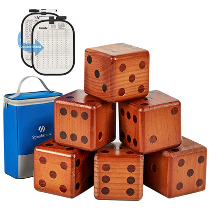 SpeedArmis Giant Wooden Yard Dice Set - Large Pine Wooden Dice Lawn Yard Yatzee with Scoreboard Outdoor Beach Backyard Game Set for Kids Adults Family (Including Carry Bag)