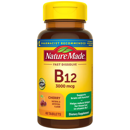 Nature Made Vitamin B12 3000 mcg, Easy to Take Sublingual B12 for Energy Metabolism Support, 40 Sugar Free Fast Dissolve Tablets, 40 Day Supply