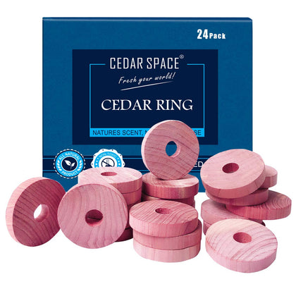 Cedar Blocks for Clothes Storage - 24 Pcs 100% Aromatic Cedar Rings, Cedar Accessories for Closets Storages, Cedar Blocks for Wardrobes Closets and Drawers