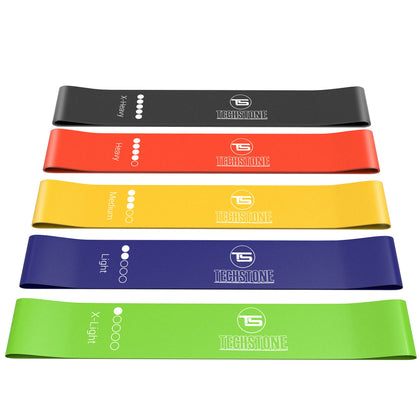 TechStone Resistance Bands Set for Men and Women, Pack of 5 Different Levels Elastic Band for Home Gym Long Exercise Workout - Great Fitness Equipment for Training, Yoga - Free Carrying Bag