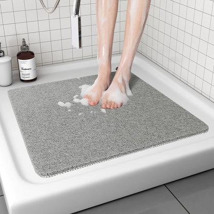 Non Slip Shower Mat, Comfortable Bath mat for Textured Surface,Quick Drying Easy Cleaning Shower Floor Mat for Wet Area,Without Suction Cups Grey 24 x 24