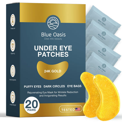 Under Eye Patches for Puffy Eyes and Dark Circles - 24k Gold Under Eye Mask Patches for Puffiness, Beauty & Personal Care Products - Under Eye Masks 20 Pairs Gold Under Eye Patches for Puffy Eyes