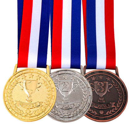Amlong Plus Olympic Style Solid Award Metal Medals for Winner of Gold, Silver, Bronze with Premium Ribbon, Set of 3