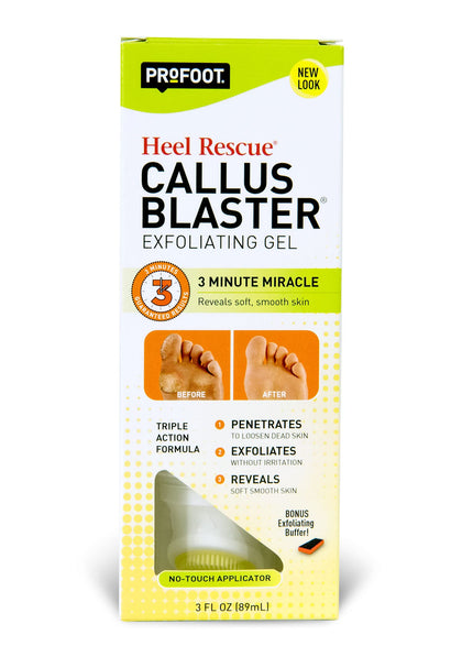 PROFOOT Heel Rescue Callus Blaster Exfoliating Gel, Concentrated Acid Free Exfoliator for Softer, Smoother Feet, No-Touch Brush Applicator & Foot Buffer, 3 Ounce