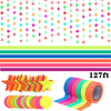 127ft Neon Party Supplies Set, 6 Colors 98.4ft UV Blacklight Reactive Tape, 29ft Neon Paper Garlands Circle Dots Stars Hanging Decorations for Birthday Wedding Glow Party Decorations
