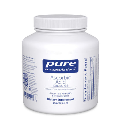 Pure Encapsulations Ascorbic Acid Capsules | Vitamin C Supplement for Antioxidant Defense, Immune Support, and Vascular Integrity* | 250 Capsules