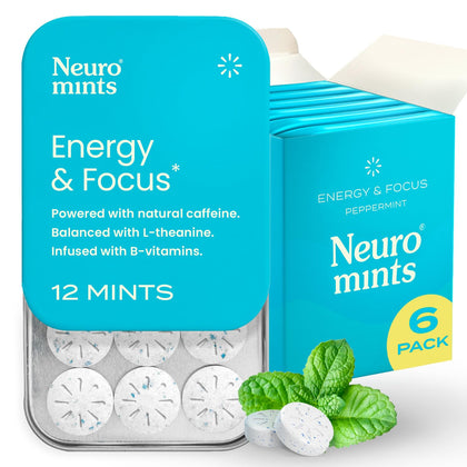NeuroGum Energy Caffeine Mints (72 Pieces) - Sugar Free with L-theanine + Natural Caffeine + Vitamin B12 & B6 - Nootropic Energy & Focus Supplement for Women & Men - Keto & Vegan, Peppermint Flavor