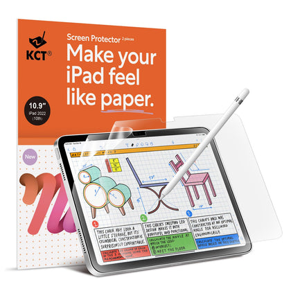 KCT 2 Pack Paperfeel Screen Protector Compatible with iPad 10th Generation (10.9 Inch, 2022), Write Like on Paper/High Sensitivity/Anti Glare, Compatible with Apple Pencil