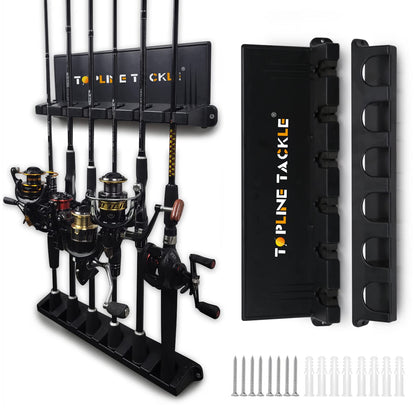 Topline Tackle 2 Set Vertical Fishing Rod Holders for Garage, Wall Mounted Fishing Pole Holders, Fishing Rod Rack for Storage 12 Rods