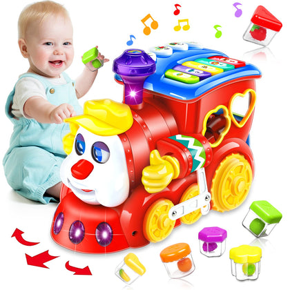 Baby Toys 12-18 Months Musical Train Kids Toys for 1 2 3 4+ Year Old Boys Girls Gifts,Early Education Learning Toy with Fruit Block/Music/Light/for 6 to 12 Months Toddler Christmas Birthday Gifts