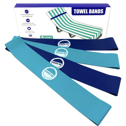 Towel Bands (4 Pack) - The Better Towel Chair Clips Option for Beach, Pool & Cruise Chairs