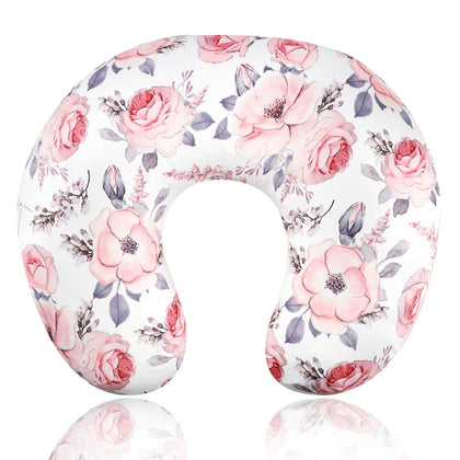 Nursing Pillow Cover Girls, Floral Breastfeeding Pillow Cover for Baby, Snug Fits Newborn Nursing Pillow Case, Super Soft Breathable, Pink Flower