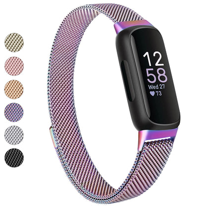 Vanjua for Fitbit Inspire 3 Bands Women Men, Stainless Steel Metal Mesh Loop Adjustable Magnetic Wristband Replacement Straps Compatible with Fitbit Inspire 3 Fitness Tracker (Colorful)