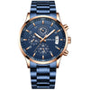 CRRJU Mens Watches Fashion Business Quartz Analog Auto Date Men's Watch Blue Stainless Steel Band Waterproof Chronograph Wrist Watch for Men