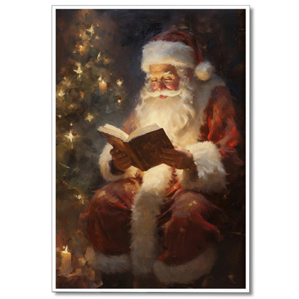 Wodkodnxy Vintage Christmas Canvas Wall Art, Santa Claus Reading Booking Pictures for Wall Decor, Merry Christmas Poster Hobby Lobby Santa Picture, Xmas Wall Decorations Gifts 16x24in Unframed