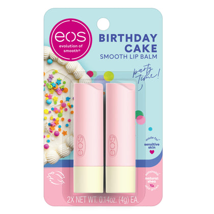 eos Natural Shea Lip Balm- Birthday Cake, Dermatologist Recommended for Sensitive Skin, All-Day Moisture Lip Care Products, 0.14 Ounce (Pack of 2)