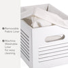 Wooden Storage Bin Container Crate - Decorative Storage Boxes Wood Crate for Closet Cabinet and Shelf Basket Organizer Lined with Machine Washable Soft Linen Fabric - White, Medium