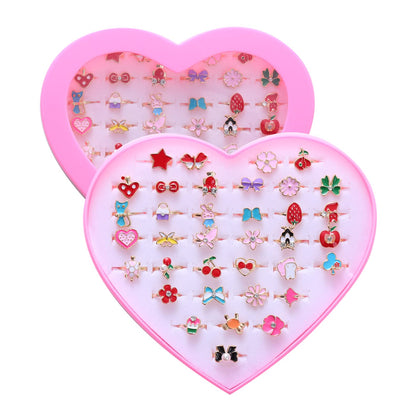 PASEMM 36pcs Little Girl Jewel Rings, Adjustable, No Duplication Kids Play Rings in Box,Pretend and Dress Up Rings for 4-12 Year Old Girls Birthday Gifts Holiday Gifts, 3 4 5 6 7 8 9 10 11 12 Year Old