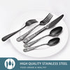 PHILIPALA 20 Pcs Mirror Black Silverware Set, Stainless Steel Flatware Cutlery Set for 4, Tableware Eating Utensils Sets with Unique Floral Design, Dishwasher Safe
