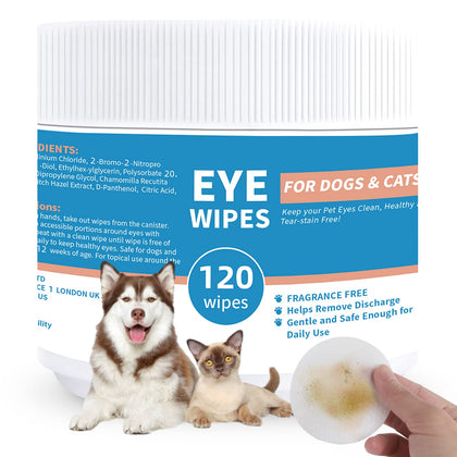 Yibesi Dog and Cat Eye Wipes 720ct/6pack - Cleans Eye Crust, Tear Stains, Mucus, Ears. Safe, Unscented, Presoaked Natural Cotton 3.15