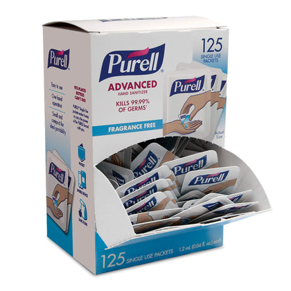 PURELL SINGLES Advanced Hand Sanitizer Gel, Fragrance Free, 125 Count Single-Use Travel-Size Packets, 9620-12-125EC