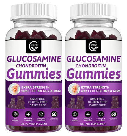 GORNVB Glucosamine Chondroitin Gummies with MSM & Elderberry Extra Strength - Joint Support, Antioxidant Immune Support Supplement for Adults, Men & Women - 60 Chondroitin Gummies (2 Pack)