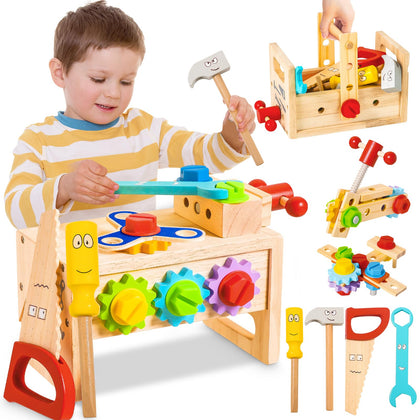 BAODLON Tool Kit for Kids, 36 Pcs Wooden Toddler Tools Set Include Tool Box, Montessori Stem Learning Educational Construction Toys for 2 3 4 5 Year Old Boys Girls, Christmas Birthday Gift for Kids