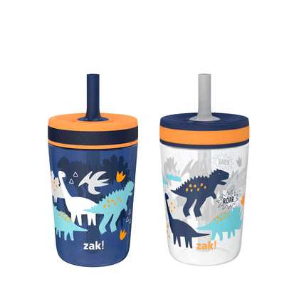 Zak Designs Kelso Toddler Cups For Travel or At Home, 15oz 2-Pack Durable Plastic Sippy Cups With Leak-Proof Design is Perfect For Kids (DinoRoar, Zaksaurus)