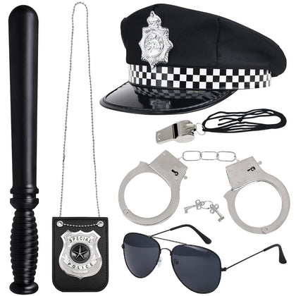 Orgoue 6PCS Police Costume Accessories, Police Pretend Play Toy Set Cop Costume Accessories Police Costume for Kids with Policeman Hat, Sunglasses Handcuffs for Ages 6 and up for Halloween