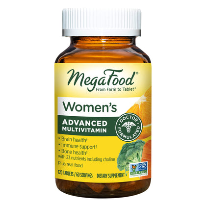 MegaFood Women's Advanced Multivitamin for Women - Doctor-Formulated With Iron, Choline, Vitamin D, Vitamin C & Zinc - Brain Health - Immune Support - Non-GMO - Vegetarian - 120 Tabs (60 Servings)