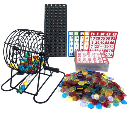 Yuanhe Deluxe Bingo Game Set-Includes Metal Cage,500 Colorful Bingo Chips,100 Bingo Cards,75 Colored Balls,Plastic Masterboard,Great for Large Groups,Parties