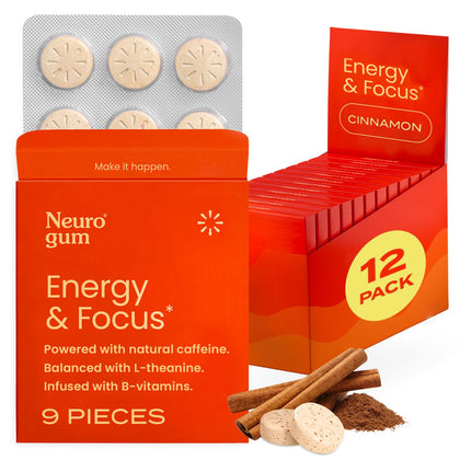 NeuroGum Energy Caffeine Gum (108 Pieces) - Sugar Free with L-theanine + Natural Caffeine + Vitamin B12 & B6 - Nootropic Energy & Focus Supplement for Women & Men - Keto & Vegan, Cinnamon Flavor