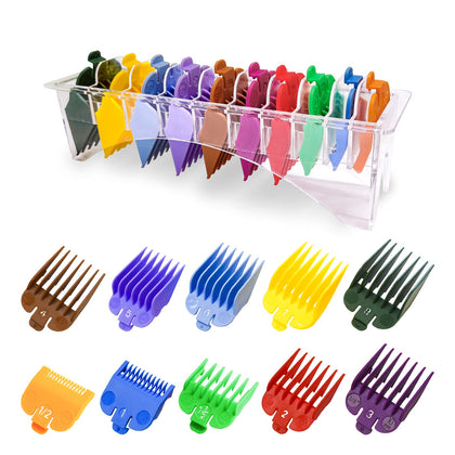 10 Professional Hair Clipper Guards Cutting Guides Fits for Most Wahl Clippers with Organizer, Color Coded Clipper Combs Replacement - 1/16