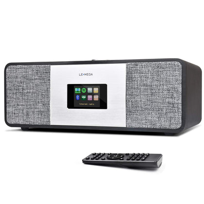 LEMEGA MSY3 Music System,WiFi Internet Radio,FM Digital Radio,Spotify Connect,Bluetooth Speaker,Stereo Sound,Wooden Box,Headphone-Out,Alarms Clock,40 Pre-Sets,Full Remote and App Control - Black Oak