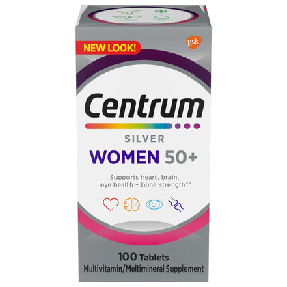 Centrum Silver Women's Multivitamin for Women 50 Plus, Multivitamin/Multimineral Supplement with Vitamin D3, B Vitamins, Non-GMO Ingredients, Supports Memory and Cognition in Older Adults - 100 Ct
