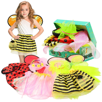Toycost Girls Princess Dress up Trunk Ladybug, Bee, Butterfly, Green Fairy Role Play Costume Set for Little Girls Toddler Aged 3-7