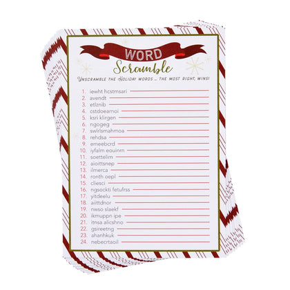 BLUE PANDA 50 Sheets Christmas Word Scramble Game, Holiday Party Activity for Family (5 x 7 in)
