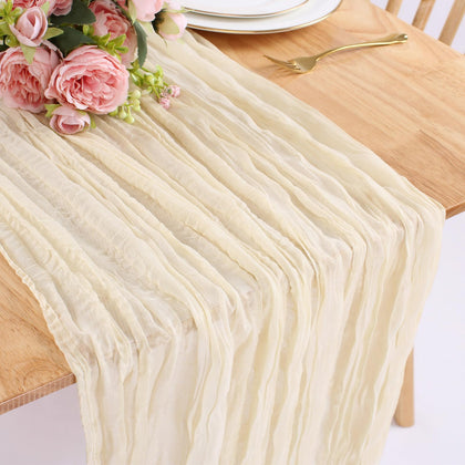 SAJOO Cream Cheesecloth Table Runner Gauze Table Runner 1 PC 10FT Boho Bulk Rustic Sheer Cheese Cloth Table Runner 120 Inch for Wedding Baby Bridal Shower Birthday Party Table Decorations