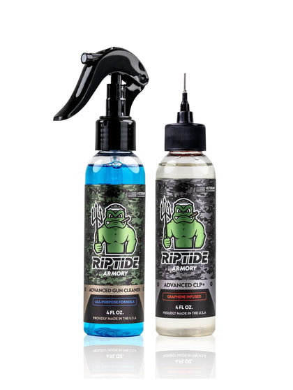 Riptide Armory Advanced Gun Cleaner & CLP+ Graphene 4oz 2 Step Kit - Cleans, Lubes, Protects Targeted Long-Lasting Formula - Nano Coat Technology - Veteran Owned & Formulated by Former US Navy Seal