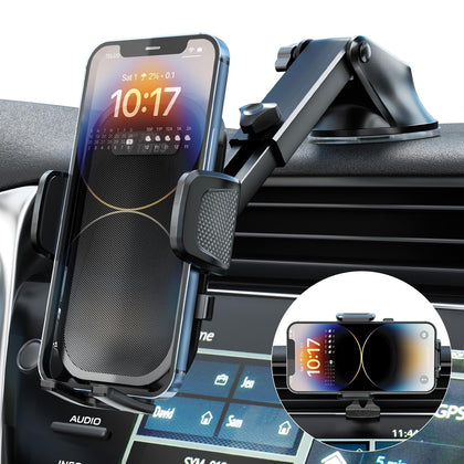 JOYTUTUS Universal Phone Holder Car, [Military-Grade Suction & Stable Clip] Phone Mount for Car Dashboard Windshield Air Vent, Hands-Free Cell Phone Holder Car Fit iPhone Samsung All Smartphones