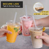 VITEVER [100 Sets - 16oz] Plastic Cups with Lids and Straws, Disposable Cups for Iced Coffee, Smoothie, Milkshake, Cold Drinks - Clear