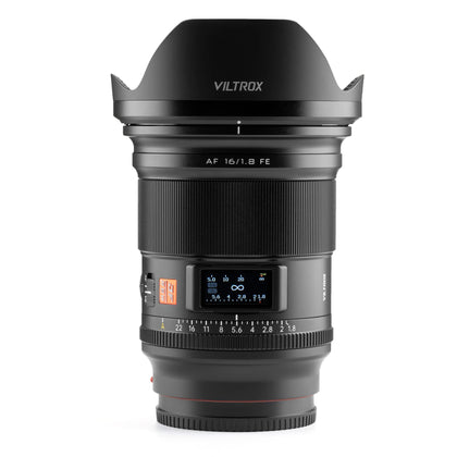 VILTROX AF 16mm f/1.8 FE Full Frame Lens for Sony E, Autofocus Lens with Built-in LCD Screen, Large Aperture for Sony E-Mount a7