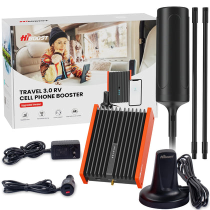 HiBoost Cell Phone Booster for RV | High Power RV Booster Kit | 4G & 5G LTE | Signal Booster for Camping Camper Trailer for All U.S.Carriers Verizon, AT&T, T-Mobile Adjustable Antenna, FCC Approved